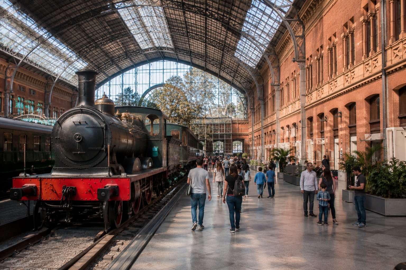 Naturvetenskapliga museet & tågmuseet i Madrid med människor och realistisk resemiljö