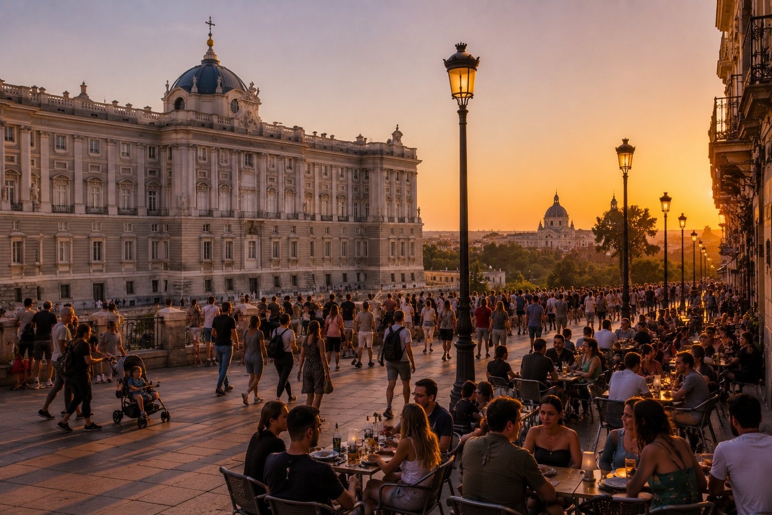 Slottet & museerna — i barndos i Madrid med människor och realistisk resemiljö