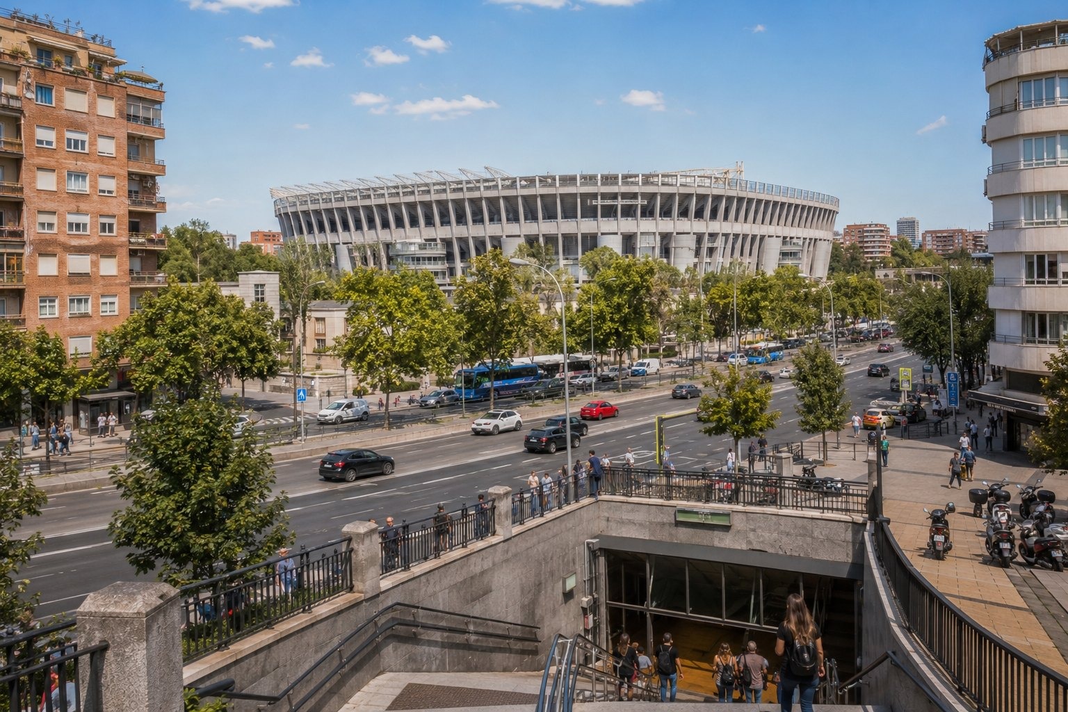 Bo nära metron — sov nära matchen i Madrid med människor och realistisk resemiljö