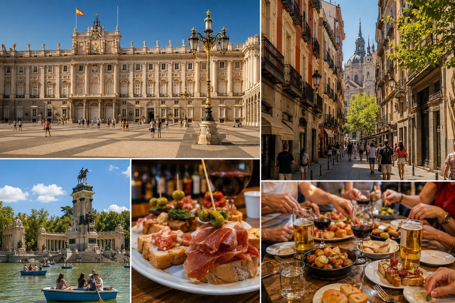 Dag 1 — Kungliga Madrid & tapasdop i Madrid med människor och realistisk resemiljö