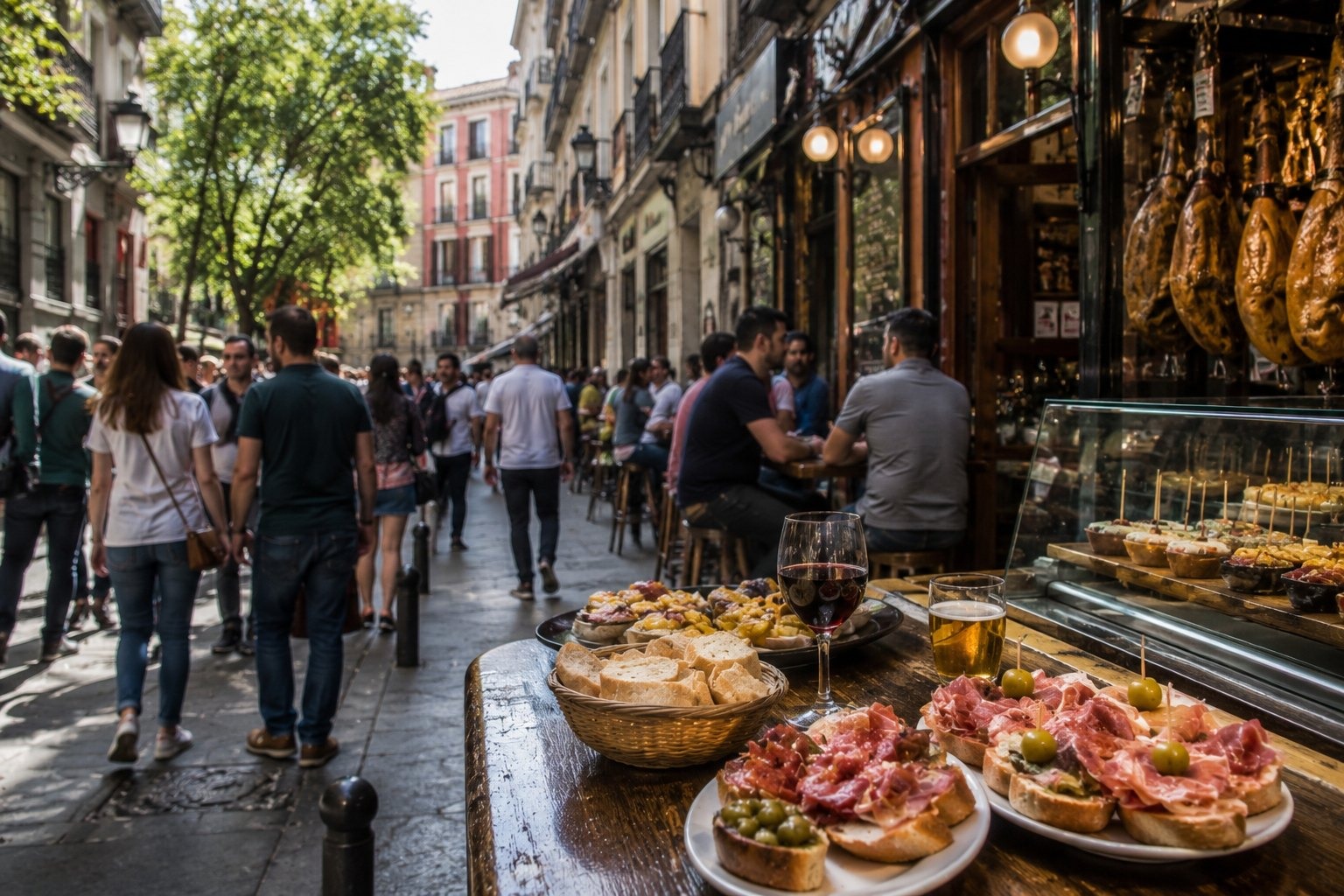 Tapas & lokal mat i Madrid i Madrid med människor och realistisk resemiljö