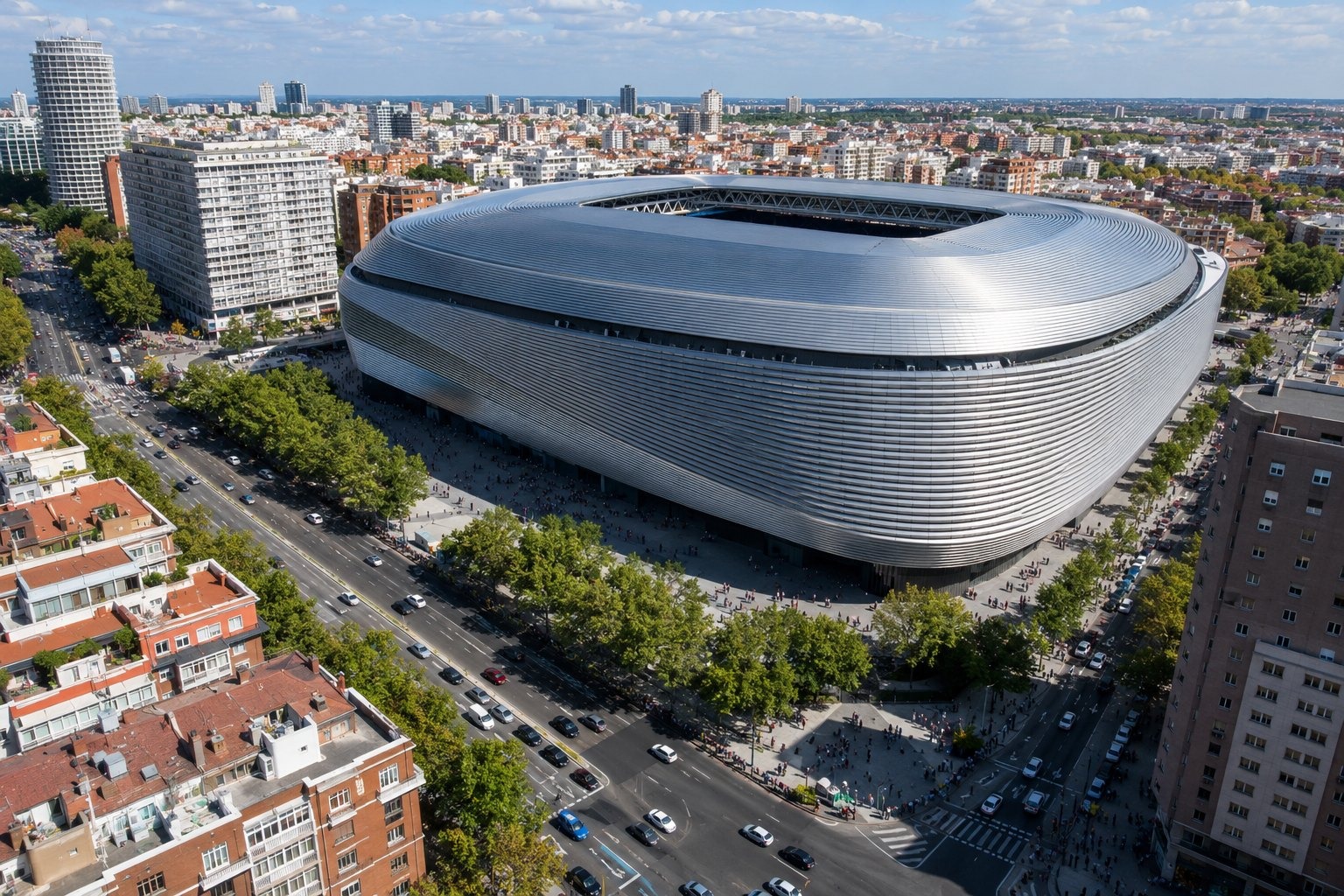 Santiago Bernabéu — Real Madrid i Madrid med människor och realistisk resemiljö